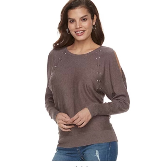 NWT Mauve Jennifer Lopez Studded Cold-Shoulder Sweater - Size XXL - Picture 1 of 9